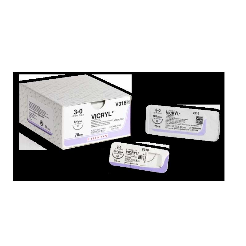 VICRYL фіолетовий 75см M1 USP5/0 одна голка FS-3 CONV, тип зворотньо-ріжуча Reverse Cutting, 16мм, 3/8 кола
